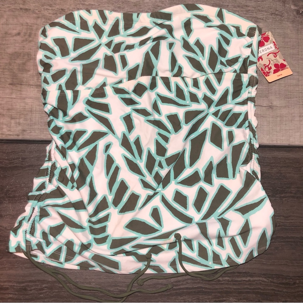 NWT Merona Women’s Large strapless Tankini Swim Top Teal Olive Green , Has Stain